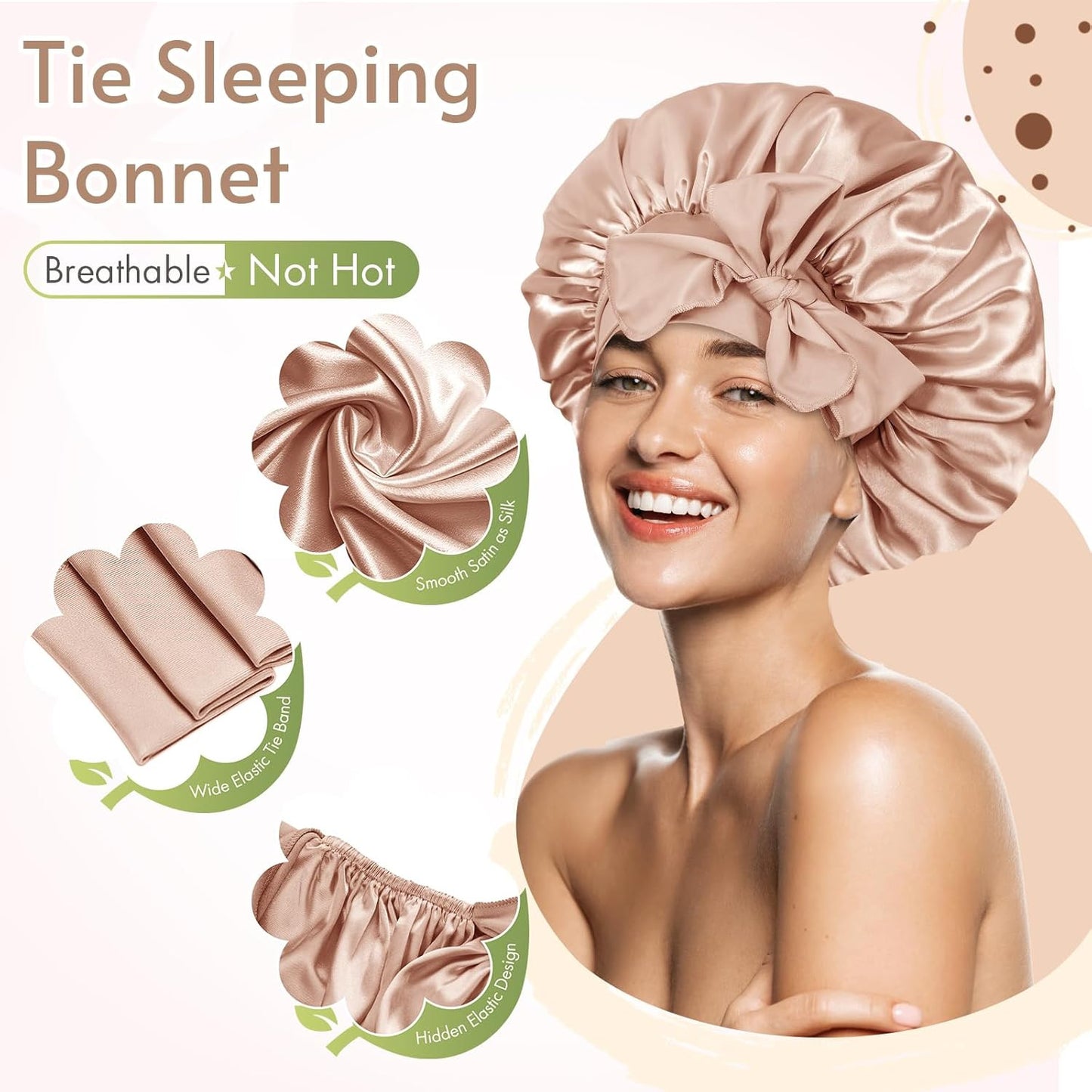 2Pcs Pack Silk Bonnet for Sleeping Satin Bonnet Hair Bonnet with Tie Band Sleep