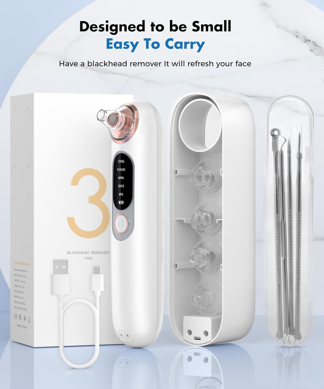 5-Speed Blackhead Remover for Sensitive Skin, Wireless Charging Face Pore Clea
