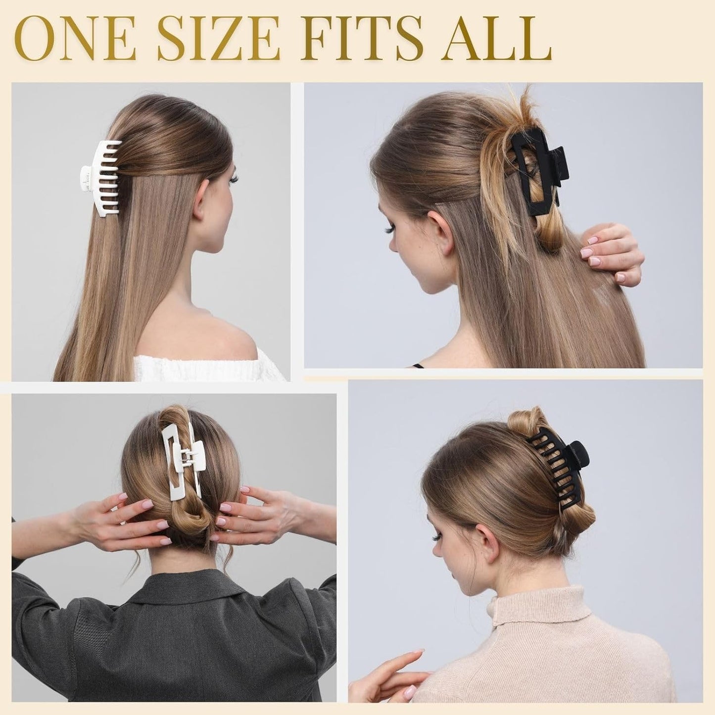 8 Pack White and Black Hair Clips for Women 4.3 Inch Large Hair Claw Clips for W
