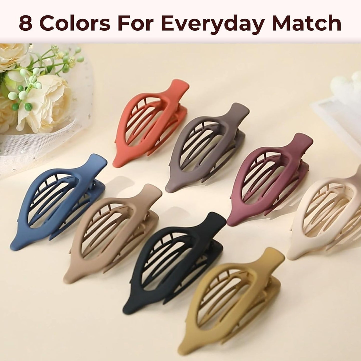 8 Pack Flat Hair Clips for Women,Matte No Crease Flat Claw Clips, Large Strong H