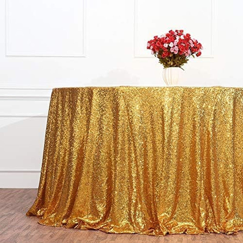 Yellow Gold Sequin Tablecloth 120-Inch Sparkly Overlay round Glitter Table Cover