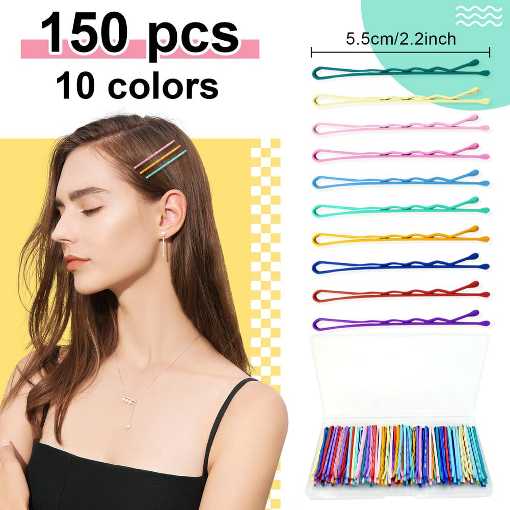 150 Pcs 2.2 Inch Mix Colorful Bobby Pin for Girls Women, Hair Pins with Cute Box