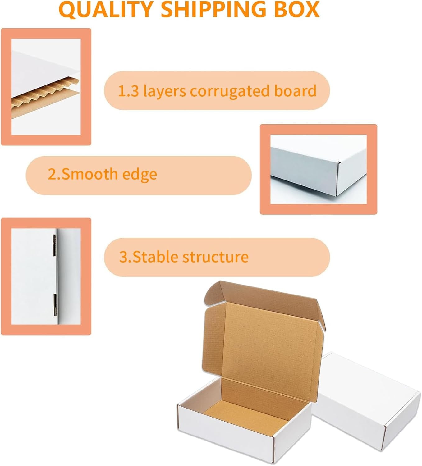 50 Pack 7X5X2 Small Shipping Boxes, White Corrugated Cardboard Packaging Box for
