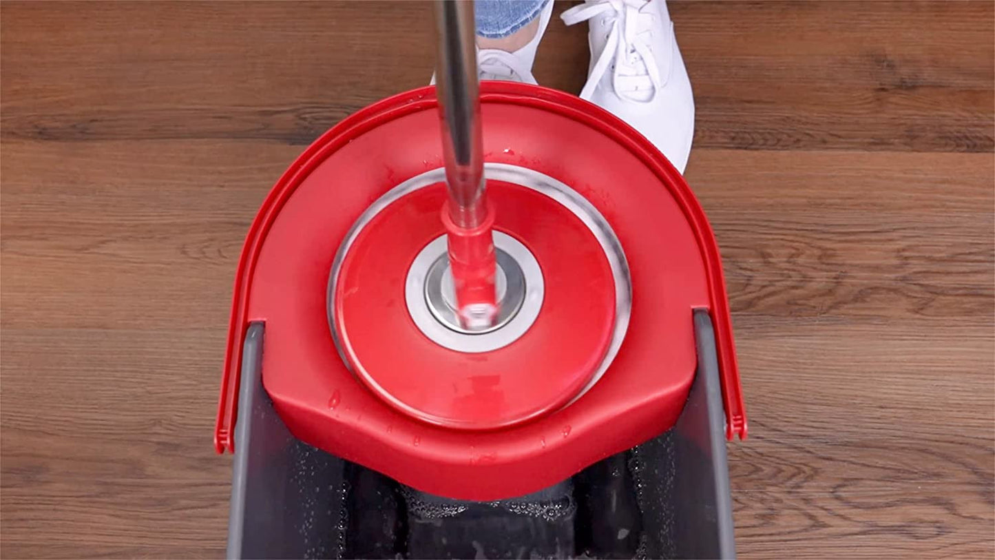 79349 Spin Mop Cleaning System with 3 Microfiber Mop Heads, Red/Gray,Red/Black