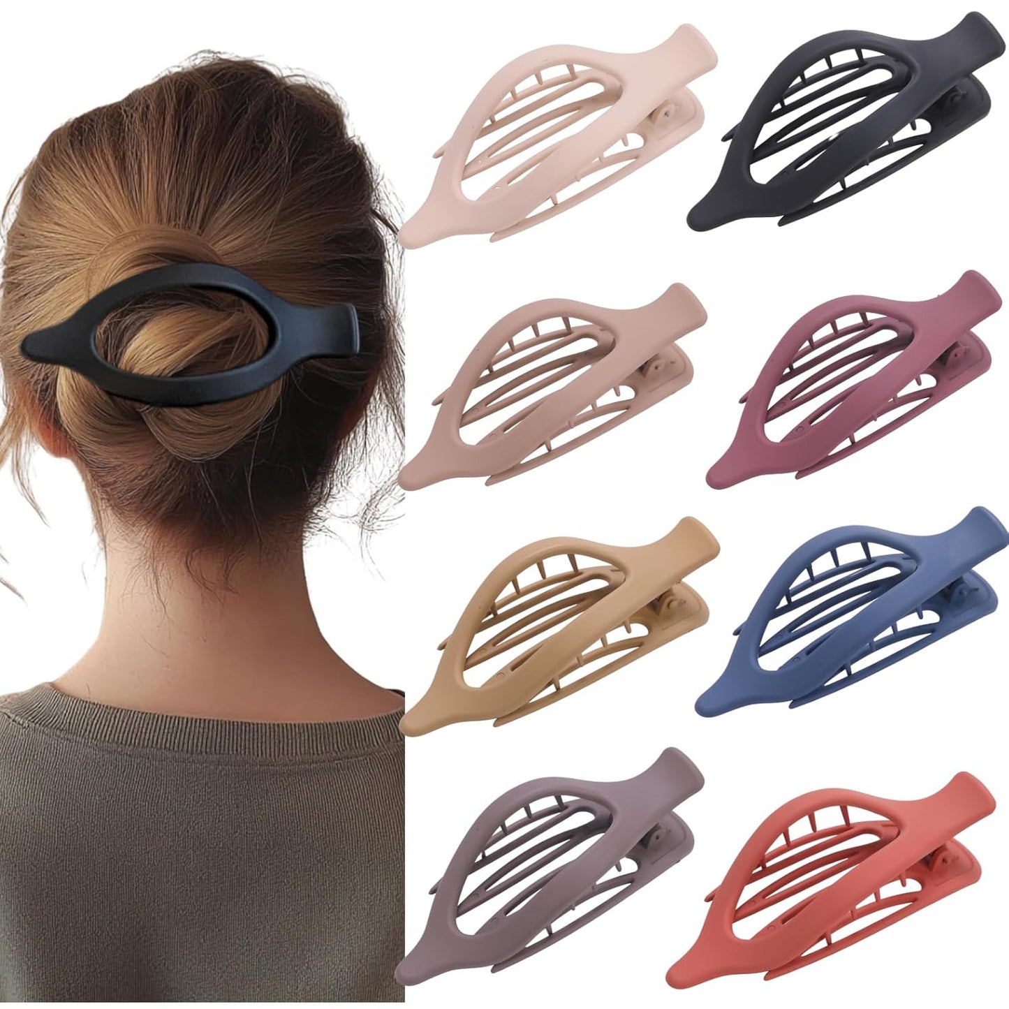8 Pack Flat Hair Clips for Women,Matte No Crease Flat Claw Clips, Large Strong H