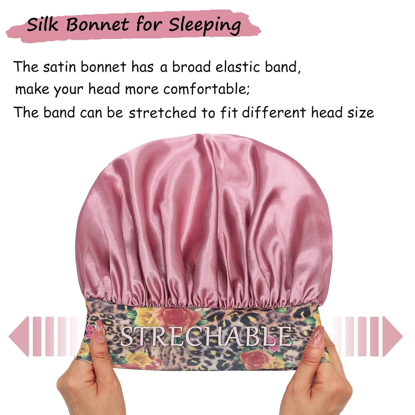 3 Pack Satin Bonnet Silk Hair Bonnet for Sleeping, Sleep Bonnets for Women Large
