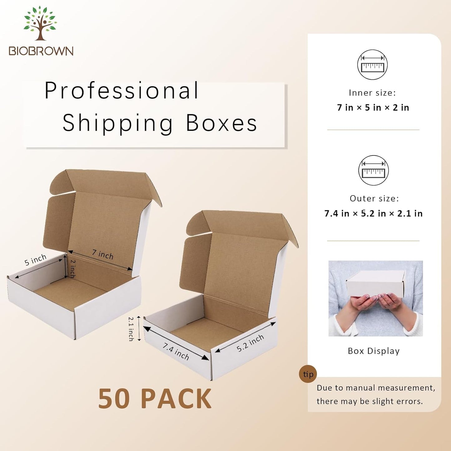 7X5X2" 50 Pack Corrugated Cardboard Boxes Small Shipping Box for Packaging Small