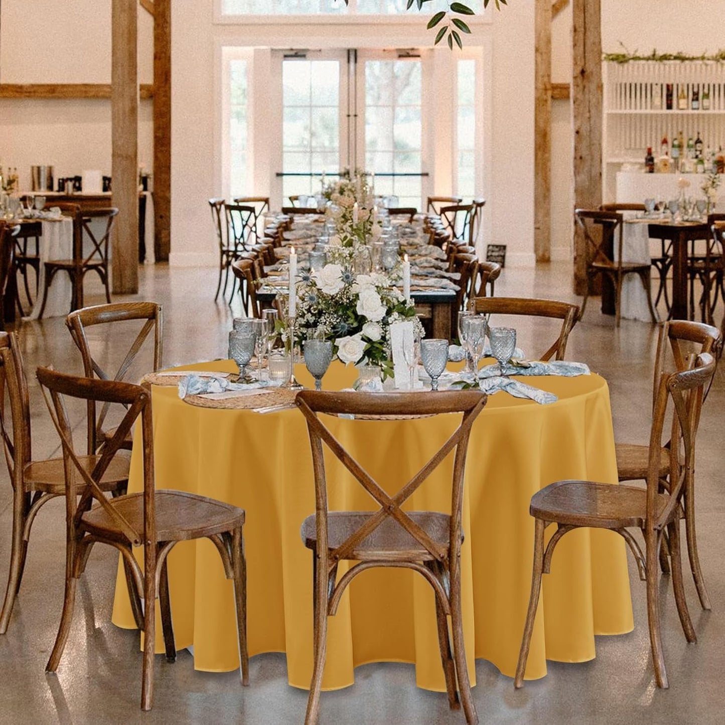 6 Pack Gold round Tablecloths - 120 Inches round - Wrinkle and Stain Resistant F