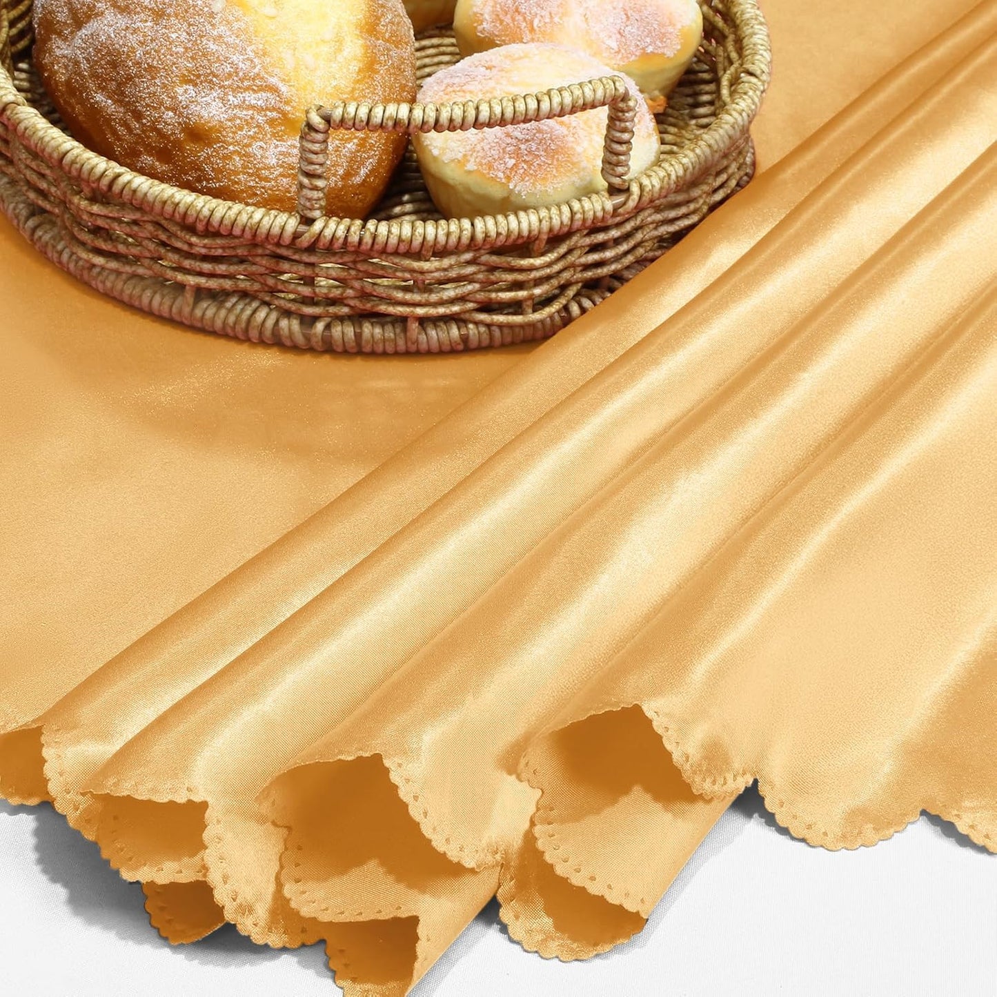 1 Pack round Table Cloths 90 Inch, Gold Overlay round Satin Table Cover, Silky S
