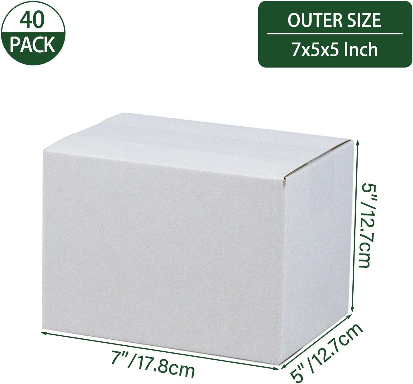 7X5X5 Inches Shipping Boxes Set of 40, White Corrugated Cardboard Box Literature