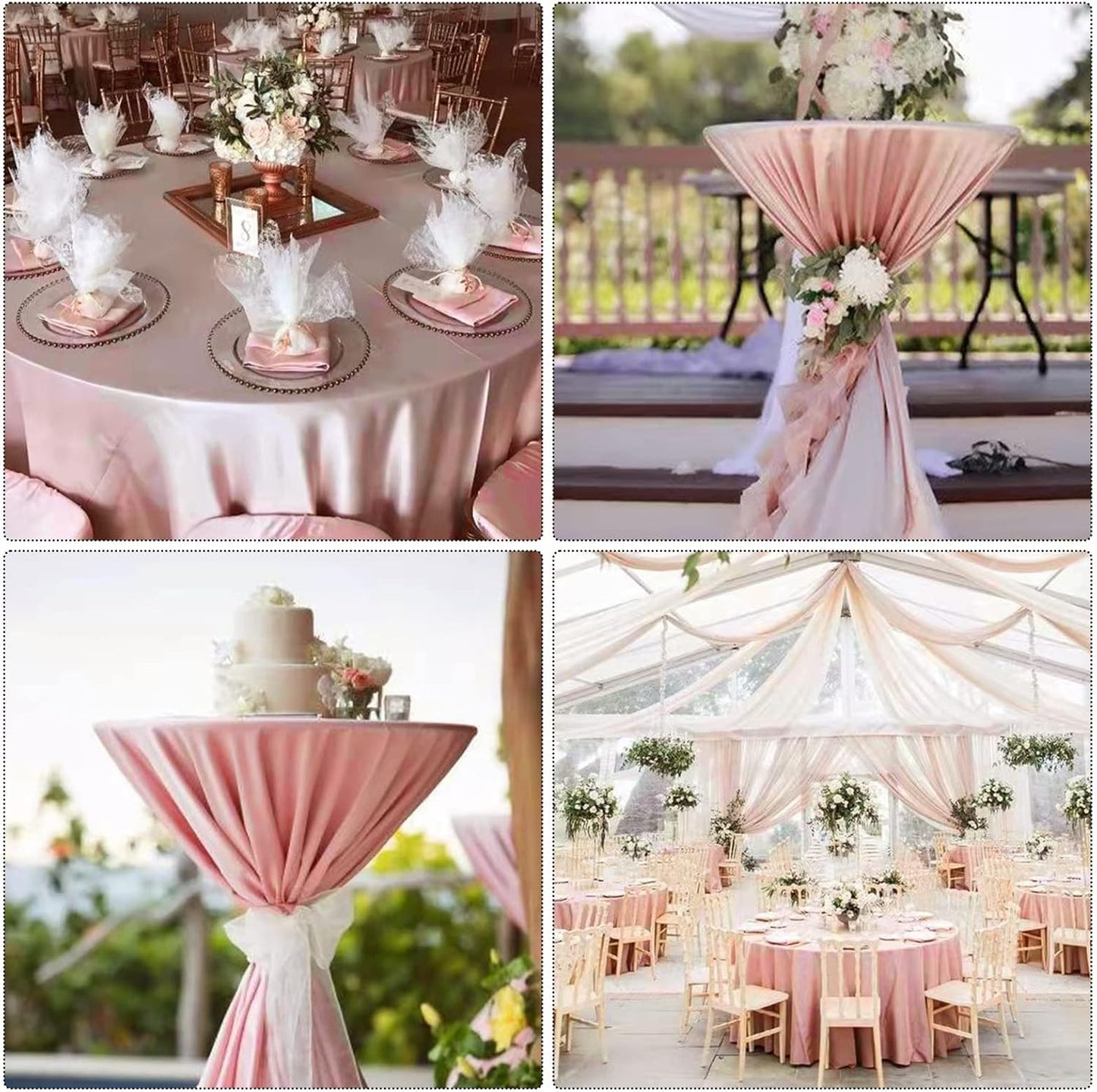 6 Pack 120 Inch Rose Gold round Tablecloth - Premium Silky Satin Tablecloth Over