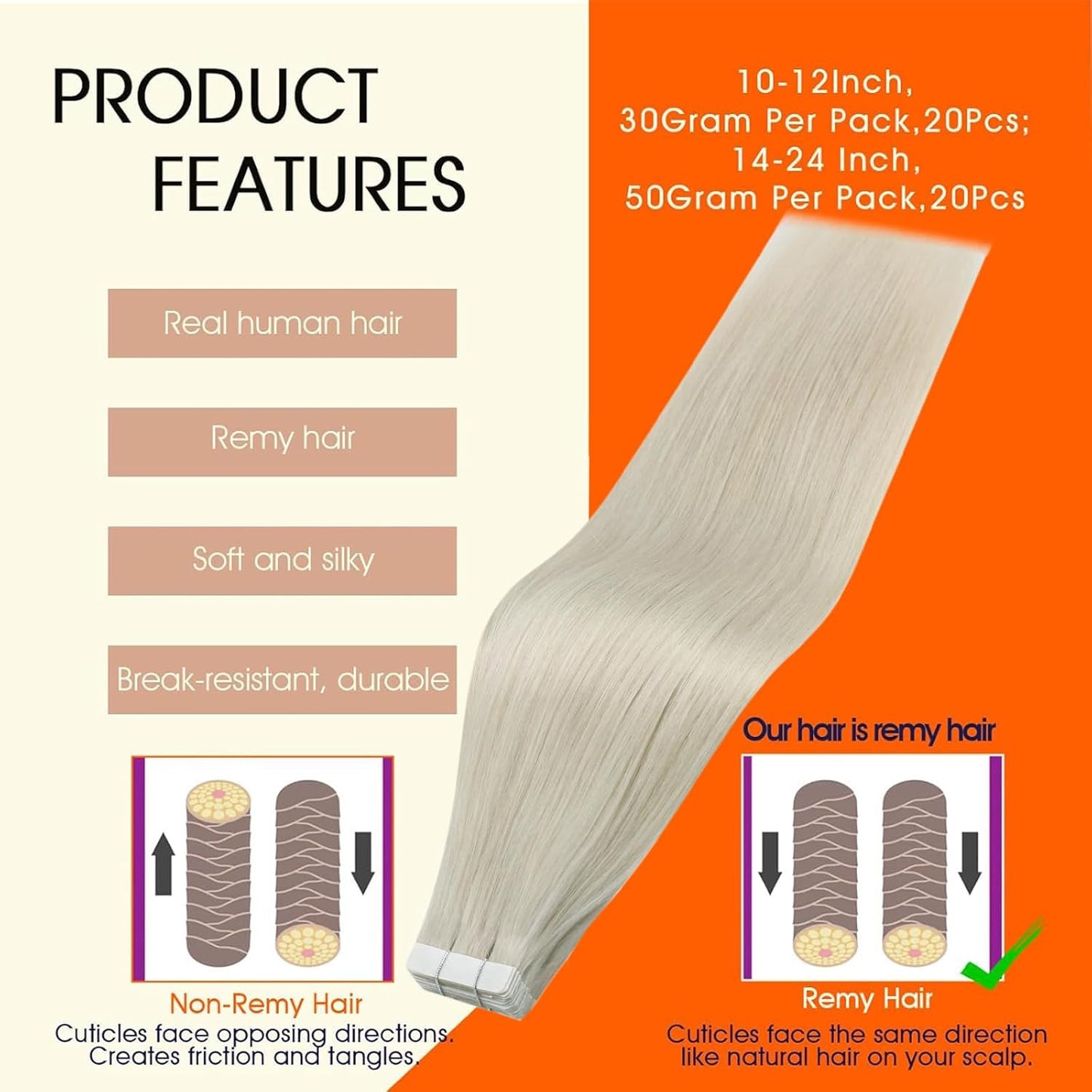 White Blonde Tape in Hair Extensions Tape in Extensions Human Hair 10Inch Seamle