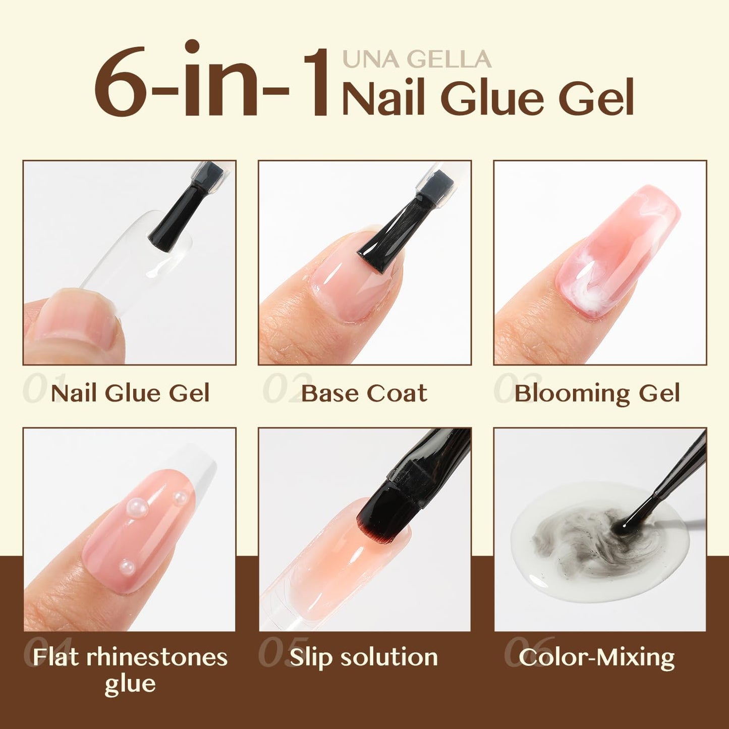 6 in 1 Gel Nail Glue for Clear Acrylic Nails Tips, 15Ml UV Nail Glue Long Lastin