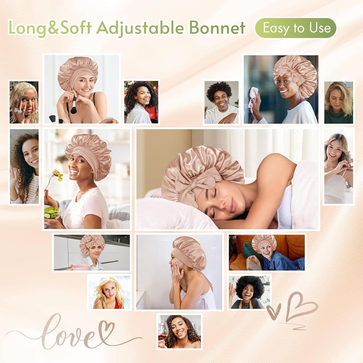 2Pcs Pack Silk Bonnet for Sleeping Satin Bonnet Hair Bonnet with Tie Band Sleep