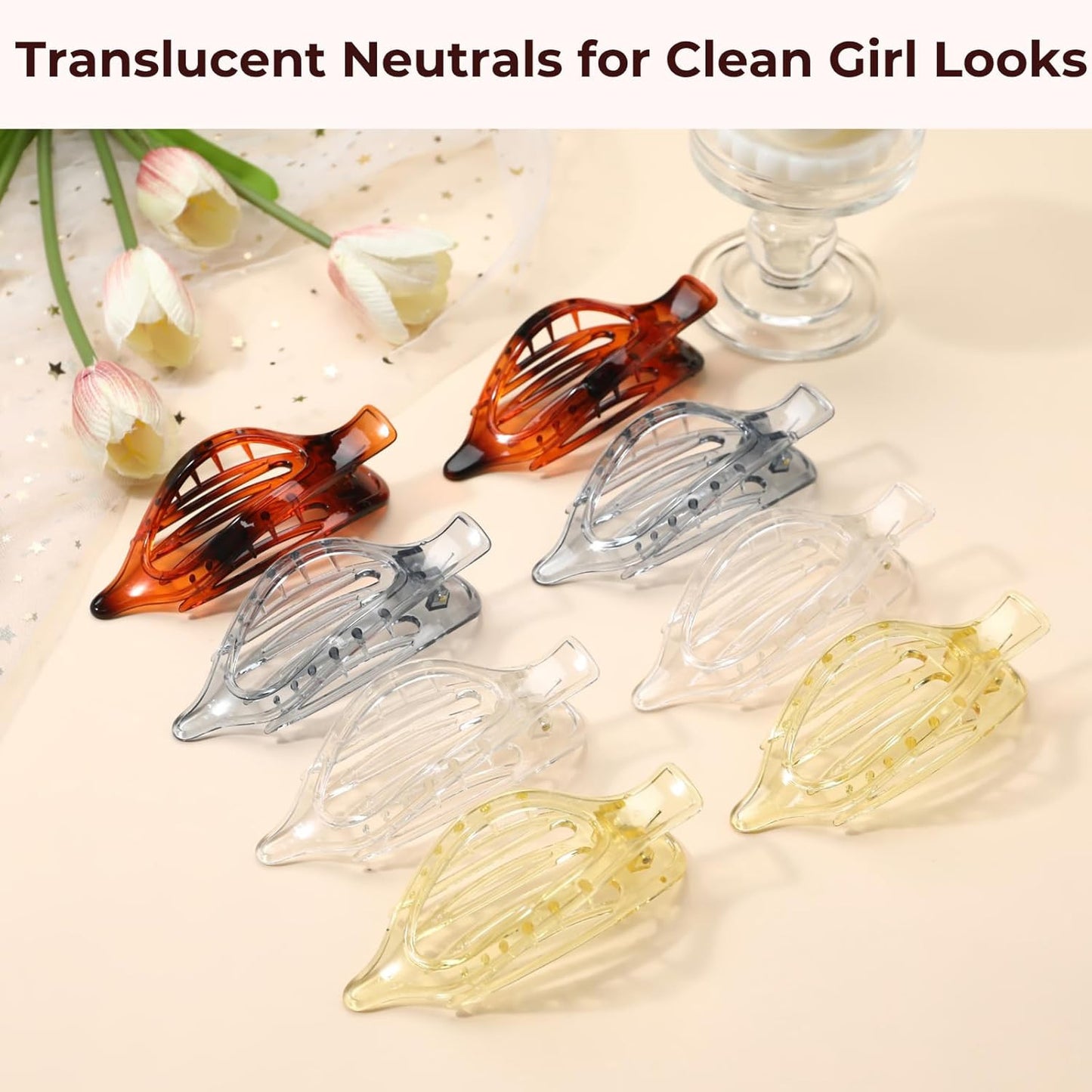 8 Pack Clear Flat Hair Clips – Matte Claw Clips for Women & Girls, Fresh Aesthet