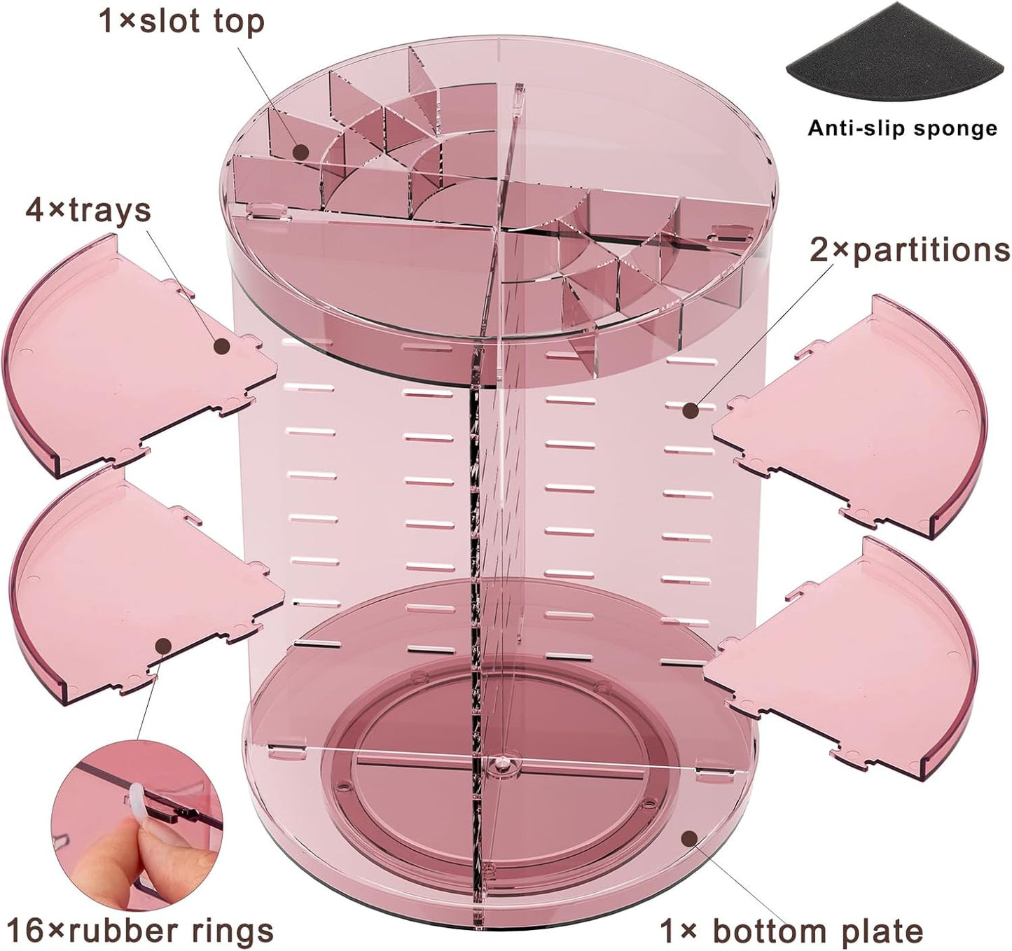 360 Rotating Makeup Organizer with Lipstick Slots, 8 Adjustable Layers Spinning