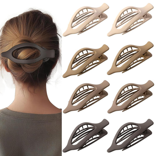 8 Pack Brown Flat Hair Clips – Neutral Matte French Brown Claw Clips for Women,