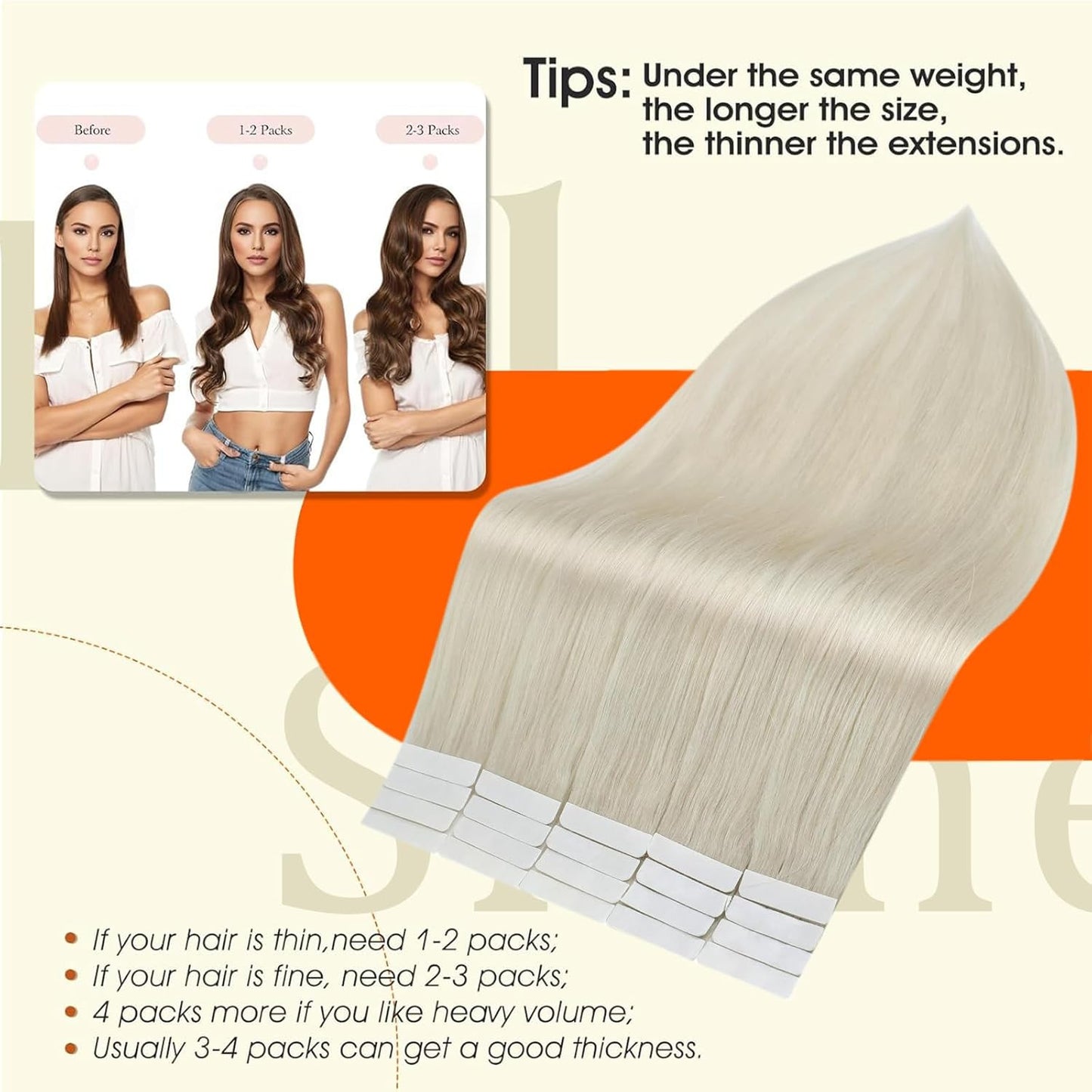 White Blonde Tape in Hair Extensions Tape in Extensions Human Hair 10Inch Seamle