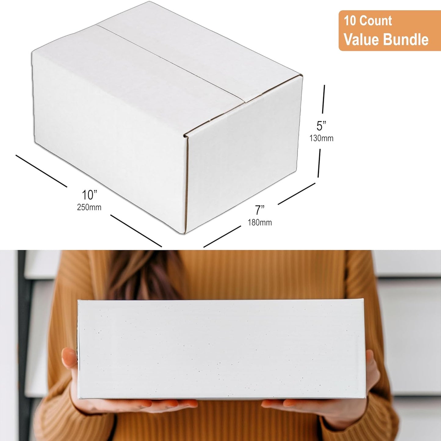 10 Pack 10X7X5 White Cardboard Shipping Boxes, Medium Mailing Boxes for Small Bu