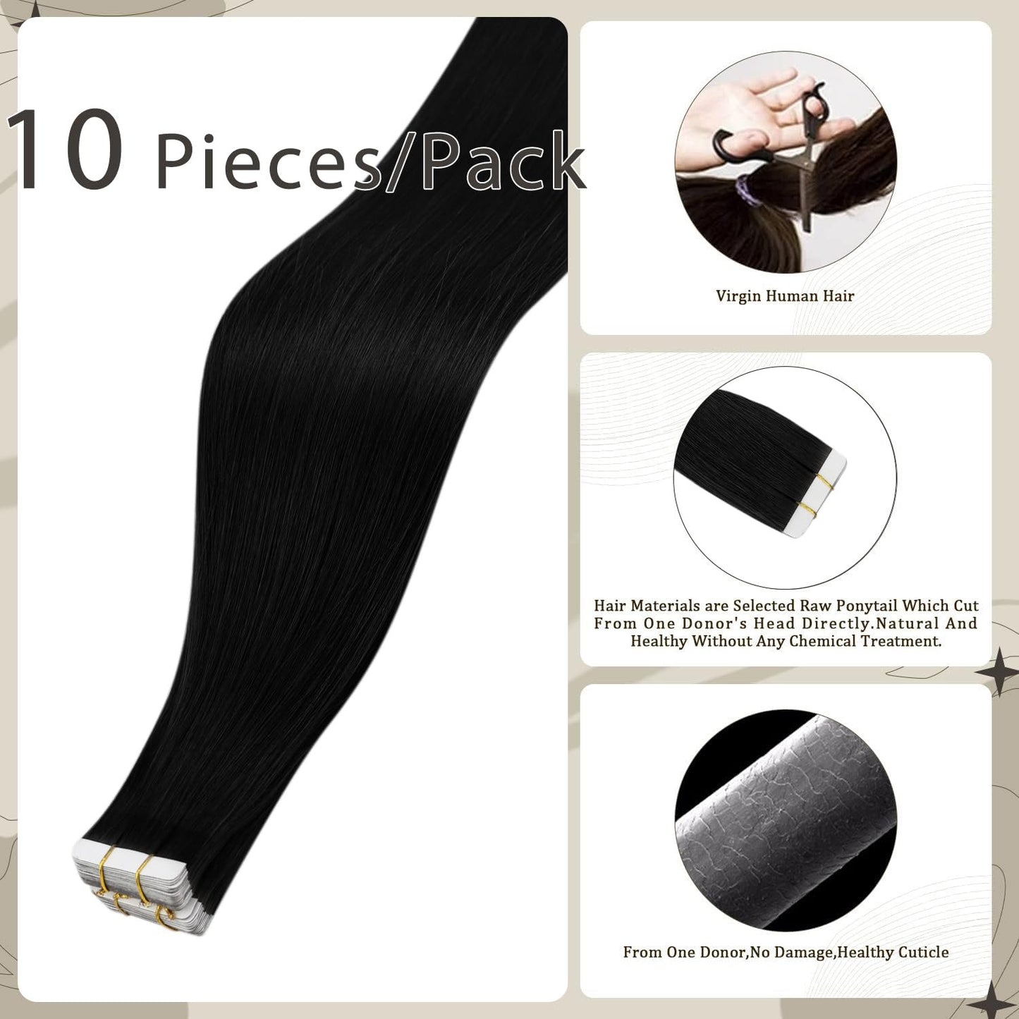 18Inch Black Virgin Tape in Hair Extensions Remy Tape in Human Hair Extensions C