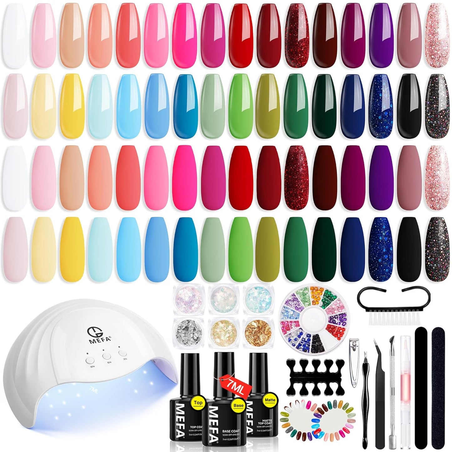 56 Pcs Gel Nail Polish Kit with U V Light, 32 Colors Hot Pink Colorful Gel Nail