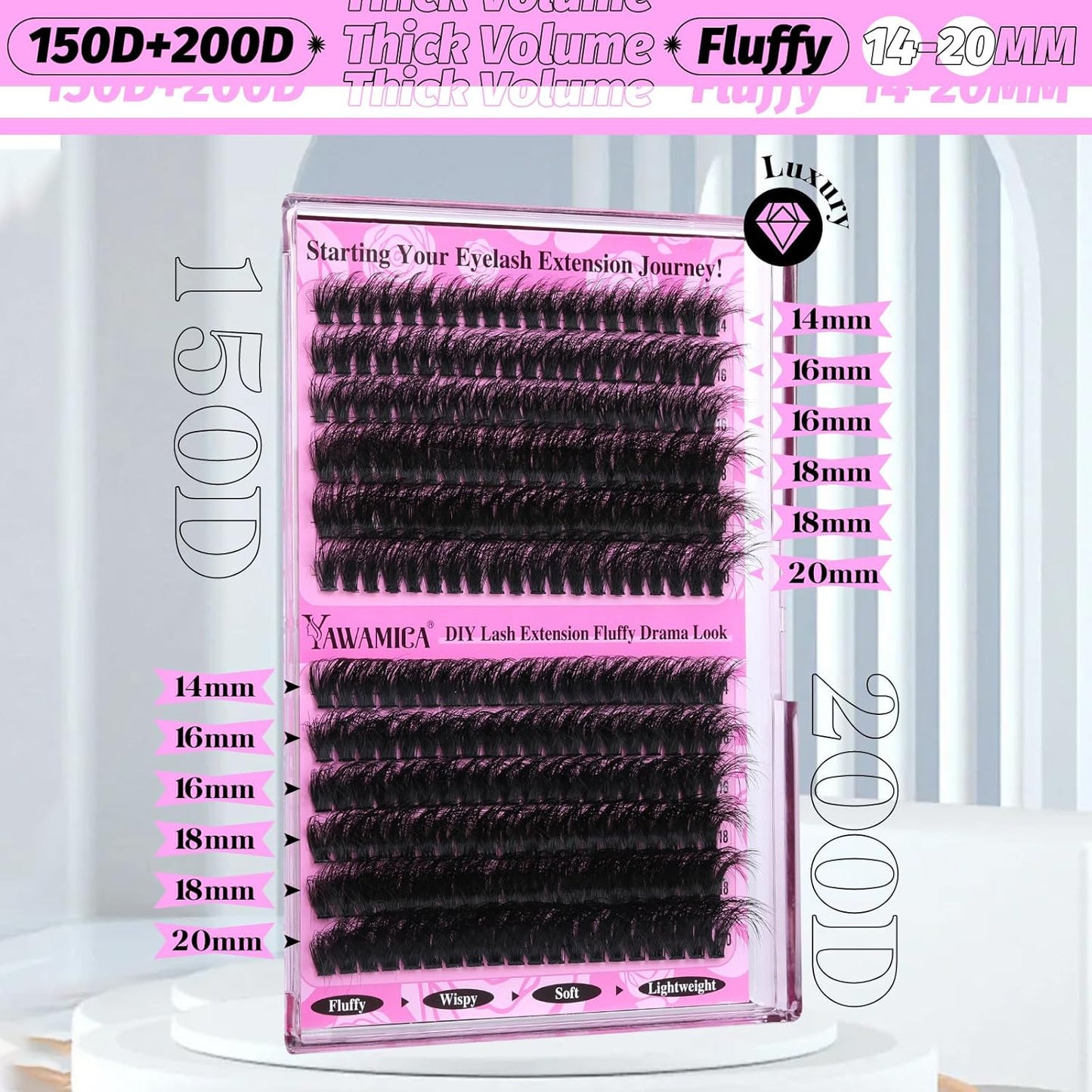 Wispy Individual Lashes Clusters Fluffier Eyelash Extension 150D+200D Thick Volu