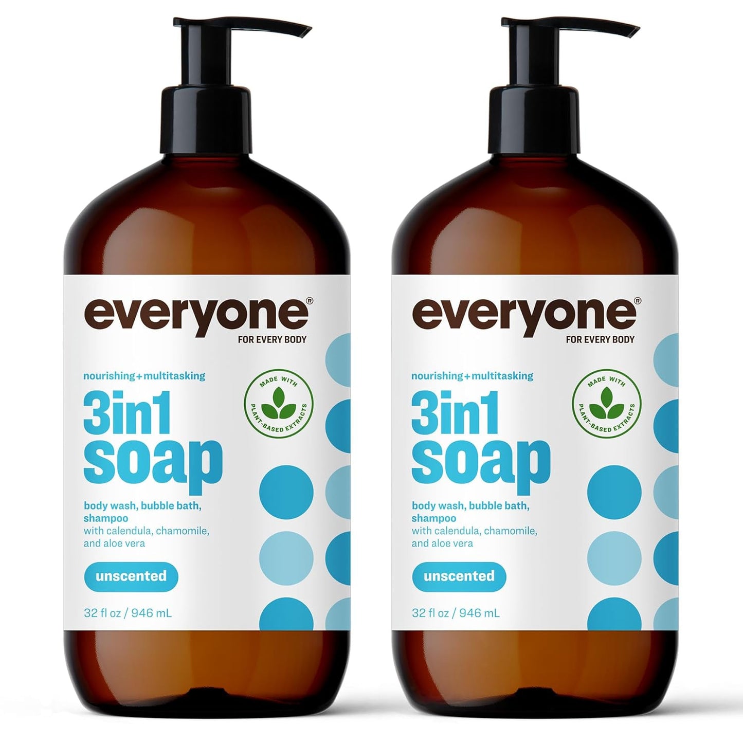 3-In-1 Soap, Body Wash, Bubble Bath, Shampoo, 32 Ounce (Pack of 2), Unscented, M