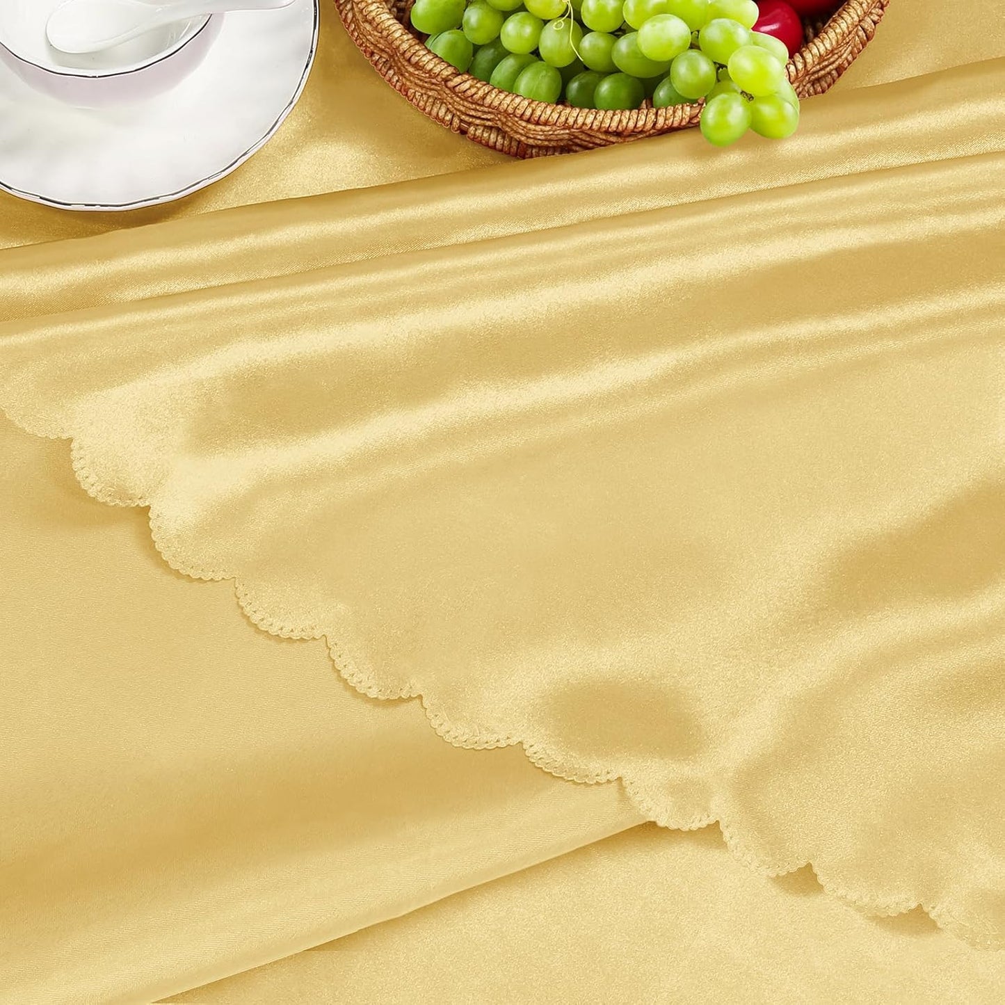 1 Pack 84 Inch / 7Ft round Tablecloth Satin Table Cover, Gold Table Cloth Overla