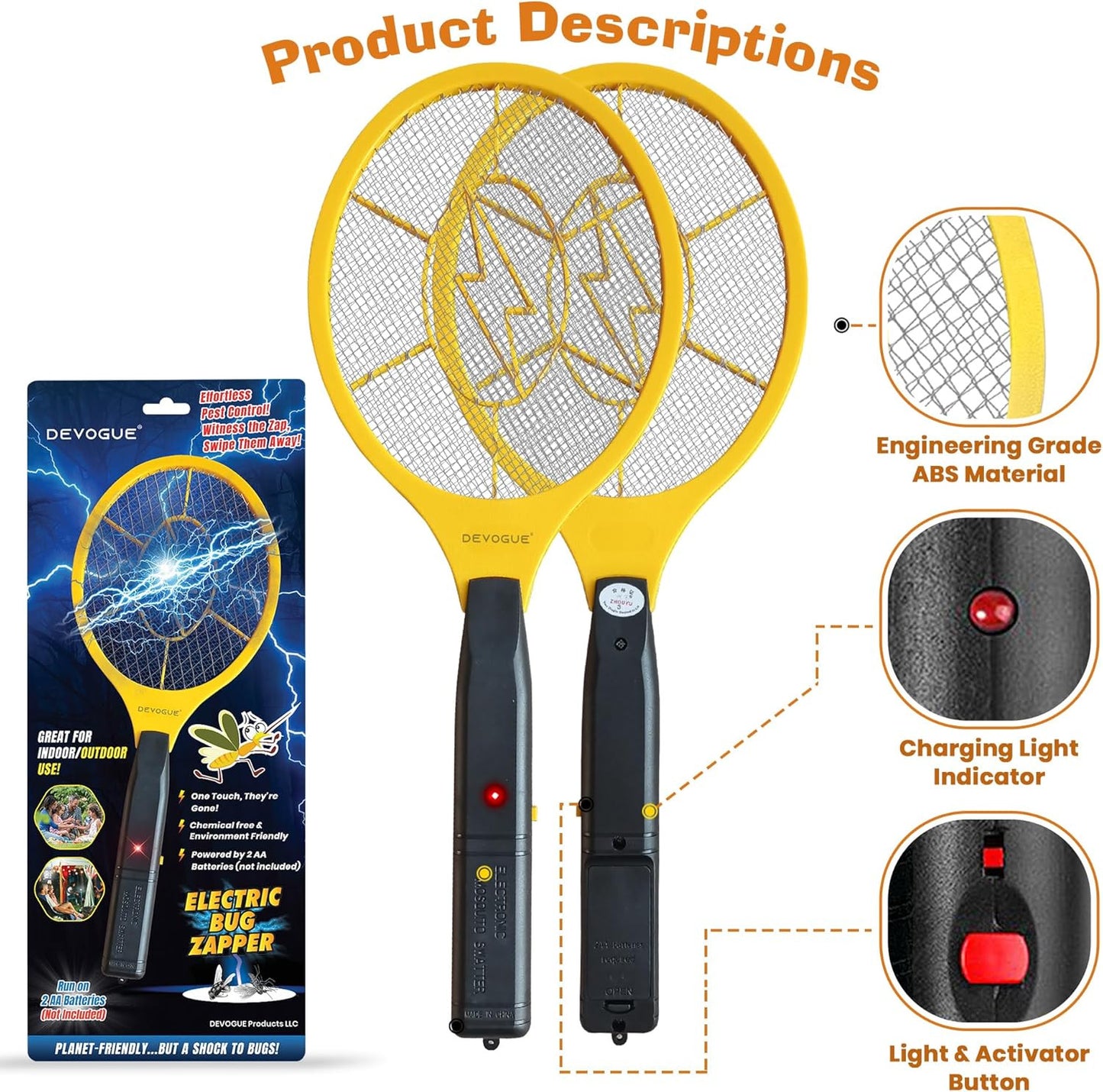 ® Electric Fly Swatter Bug Zapper Battery Operated Flies Killer Indoor & Outdoor