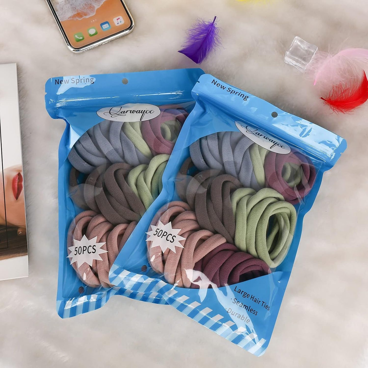 50PCS Large Hair Ties, Thick Cotton Seamless Hair Ties, Hair Elastic Ponytail Ho