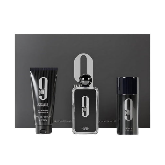 9 Pm 3 Piece Set for Men, (3.4 Oz De Parfum Eau De Parfum Spray + 5.0 Oz Shower