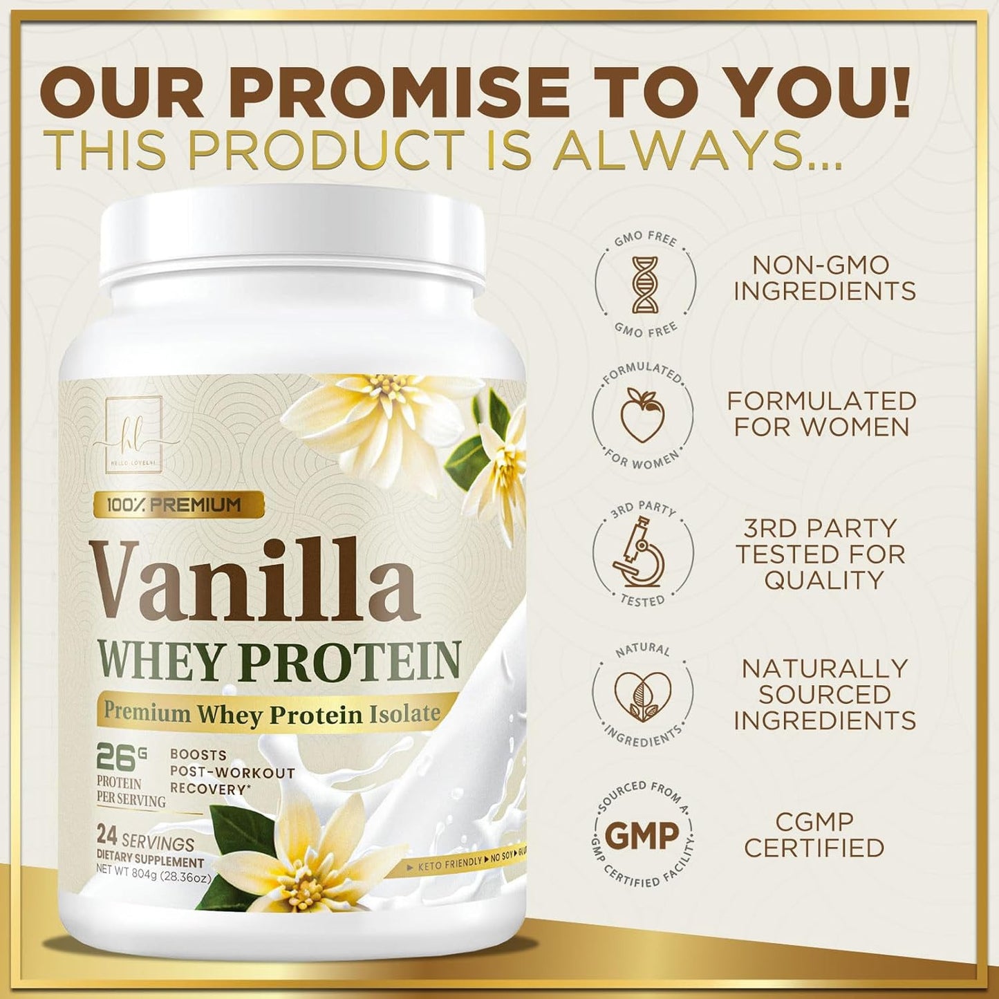 100% Whey Protein Powder, Creamy Vanilla Whey Isolate 26G Protein & Bcaas - Supp