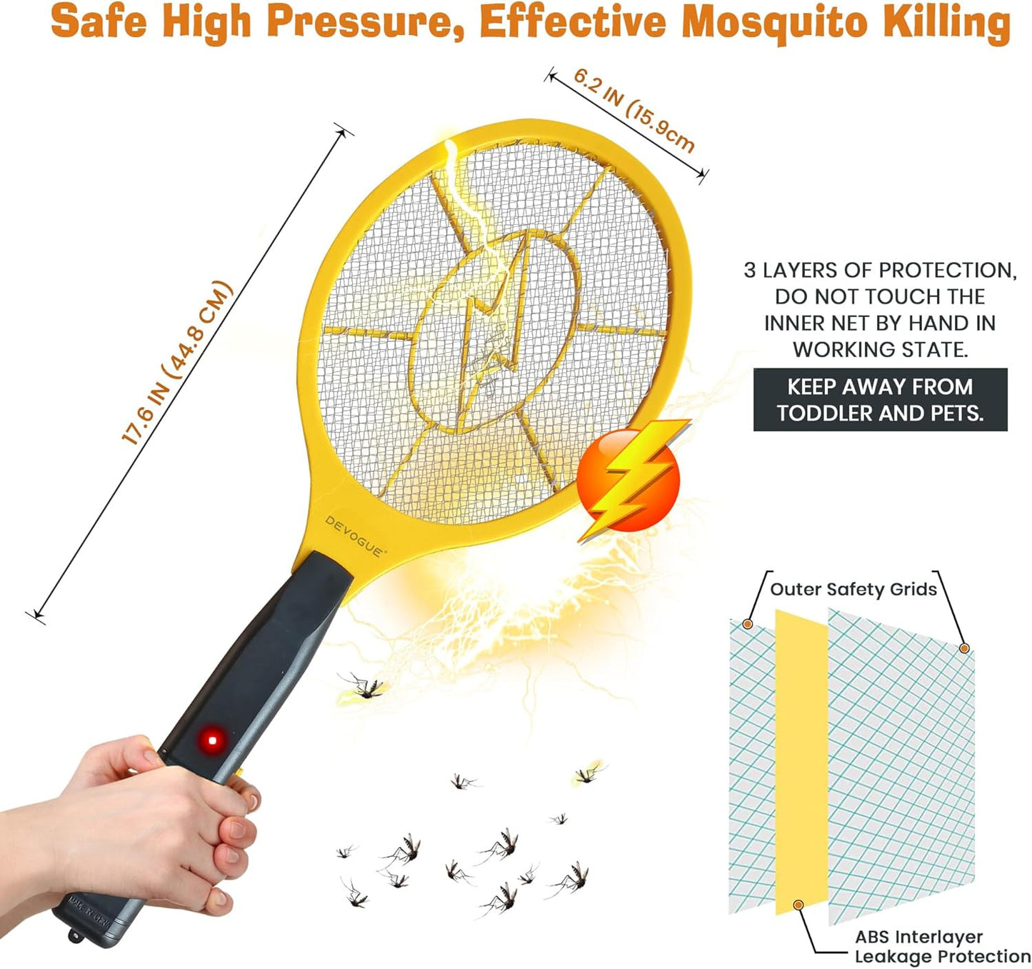 ® Electric Fly Swatter Bug Zapper Battery Operated Flies Killer Indoor & Outdoor