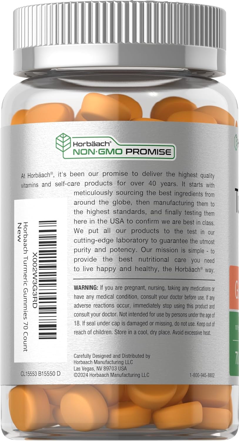 Turmeric Gummies | 70 Count | Mango & Peach Flavor | Turmeric Curcumin with Ging