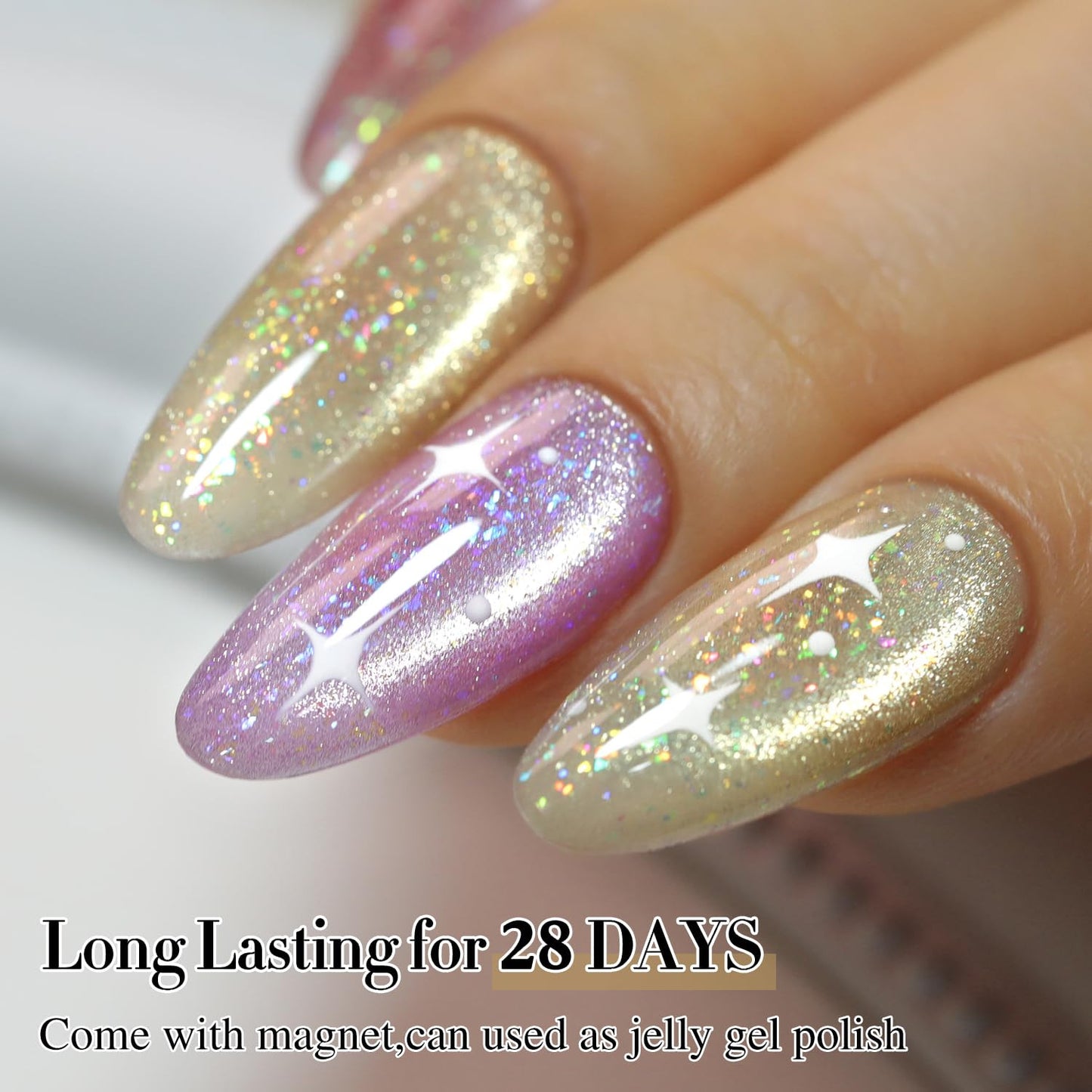 0.5 OZ Cat Eye Gel Polish with Magnet 15ML Holographic Glitter Shimmer Transluce