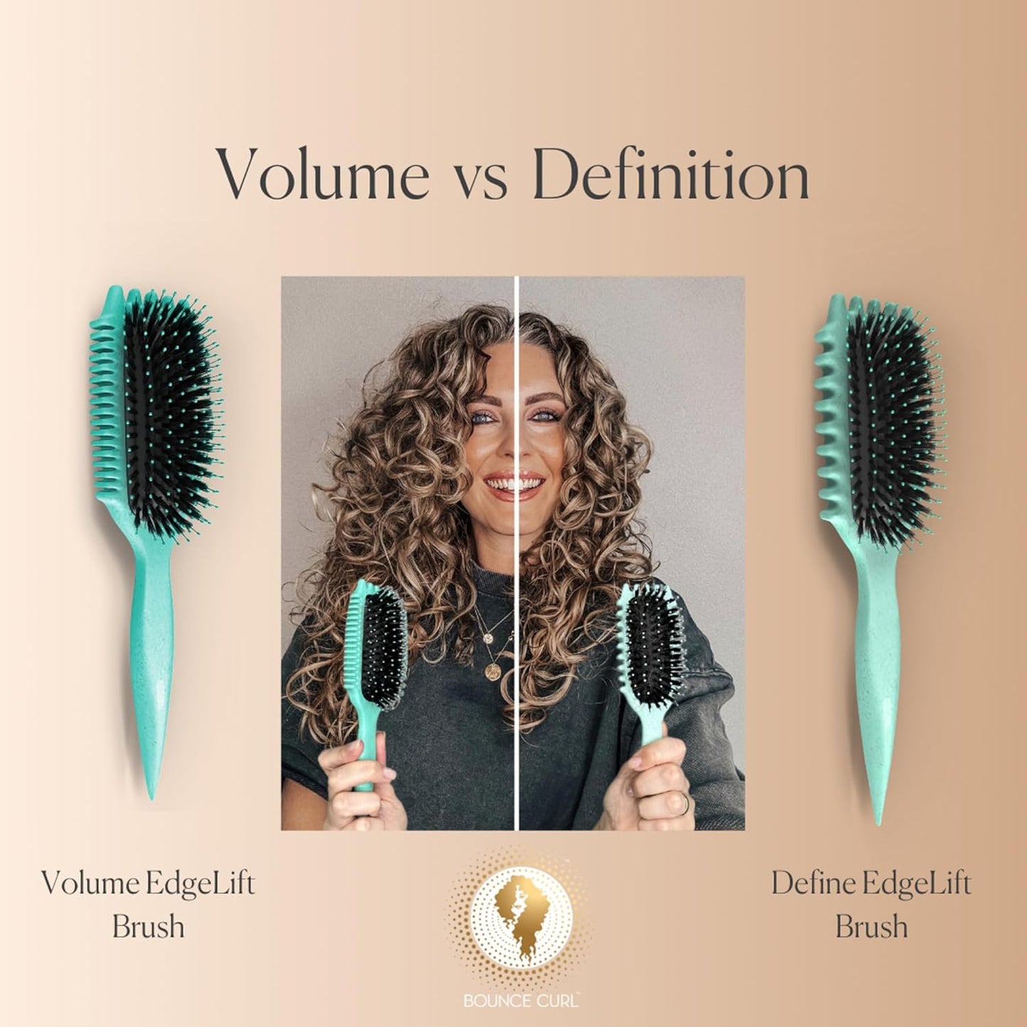 Volume Edgelift Brush, 5-In-1 Tool for Volumized Waves, Curls & Coils - Teal