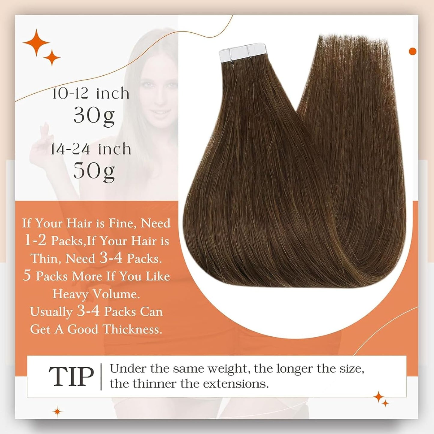 16 Inch Tape in Human Hair Extensions Medium Brown Color 4 Invisible Tape in Hai