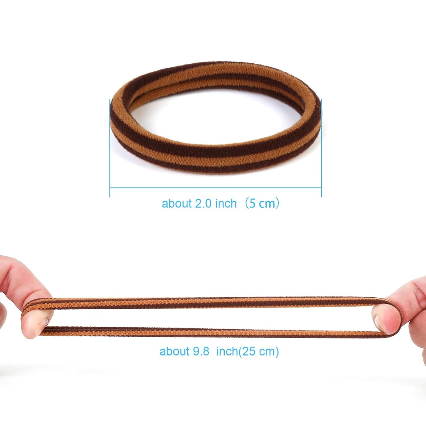 50PCS Thick Hair Ties, Cotton Hair Bands for Thick Curly Heavy Hair, Brown, 2 In