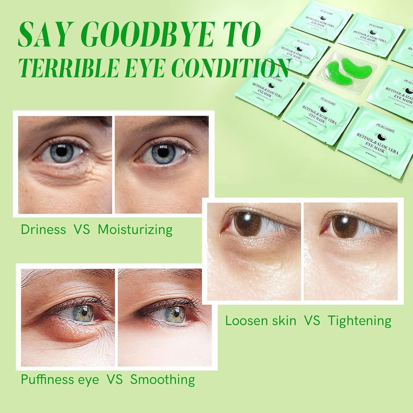 Under Eye Patches with Retinol and Aloe Vera Eye Mask for Dark Circles and Puffi