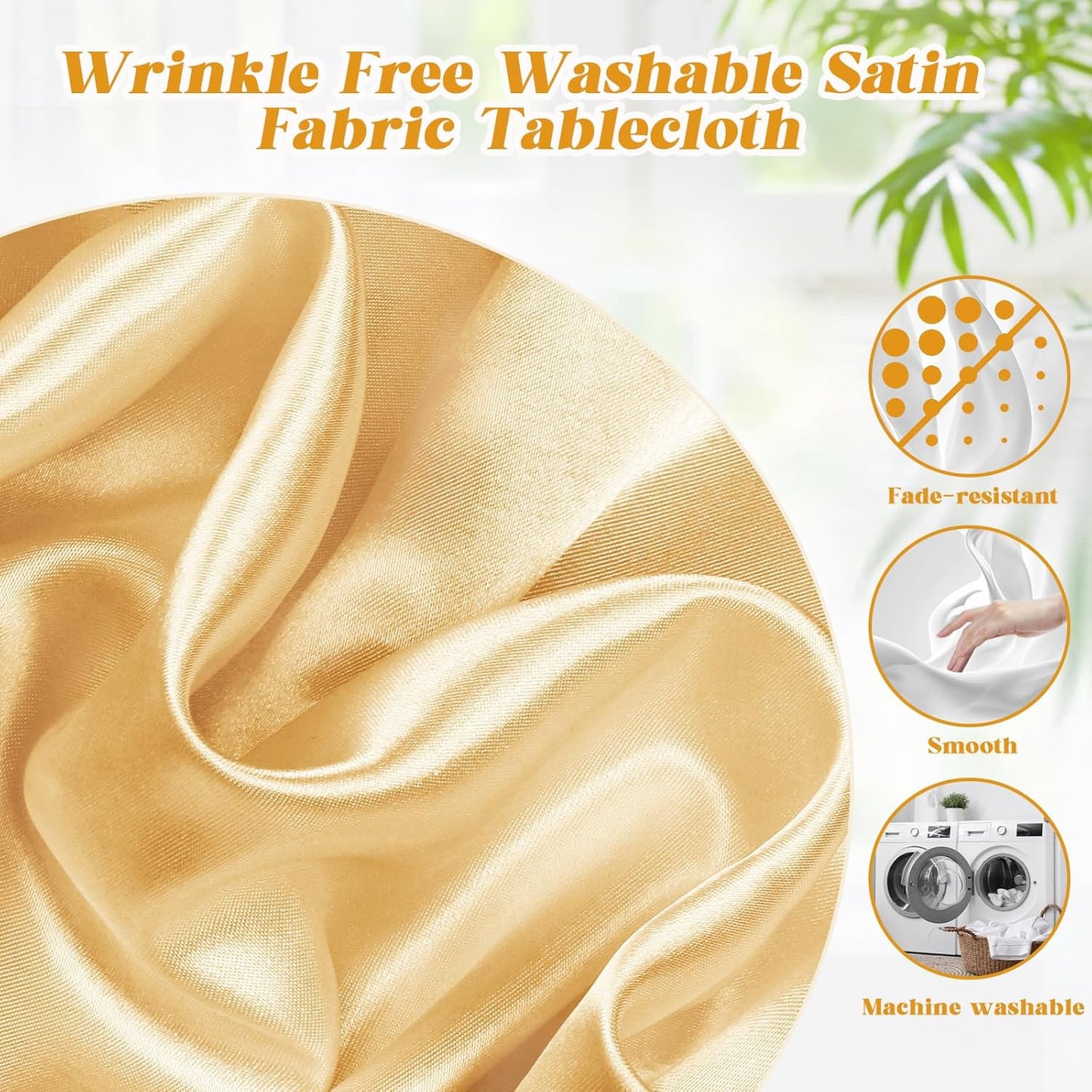 1 Pack 90 Inch / 7.5 Ft round Tablecloth, Light Gold Satin Table Cloth for 30-72