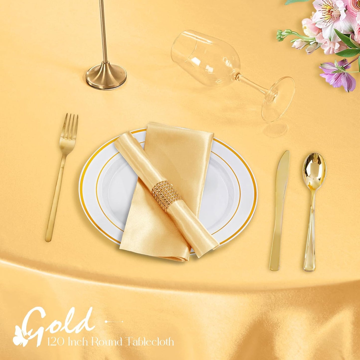 1 Pack 120 Inch round Tablecloth Satin Gold round Table Cover, Silky Satin Dinin