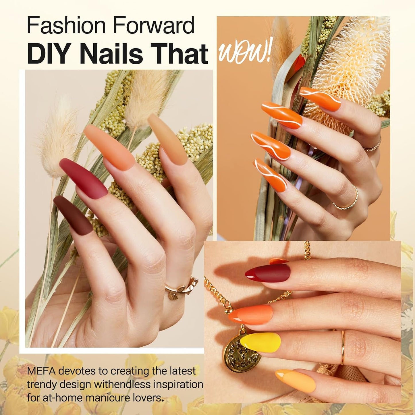 6 Colors Fall Gel Nail Polish Set, Shades Orange Red Brown Glitter Yellow Soak o