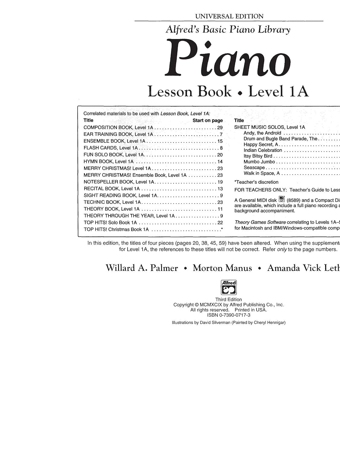 Alfred'S Basic Piano Course Lesson Book Level 1A (Alfred'S Basic Piano Library)