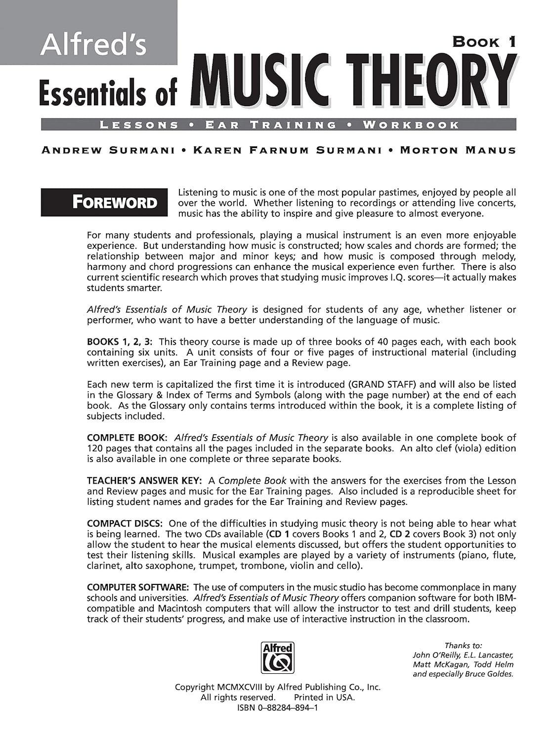 Alfred'S Essentials of Music Theory, Bk 1