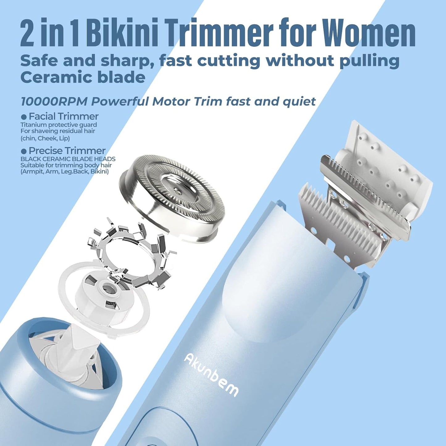 2 in 1 Women Electric Shaver Dual Head Bikini Trimmer for Women IPX7 Waterproof