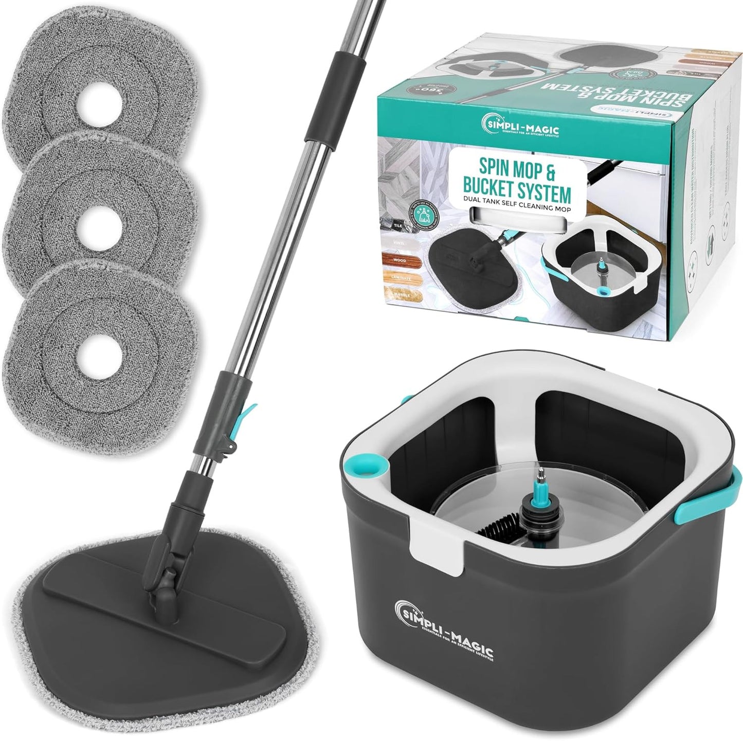 360° Square Spin Mop and Bucket System – Dual Compartment, Separate Clean & Dirt
