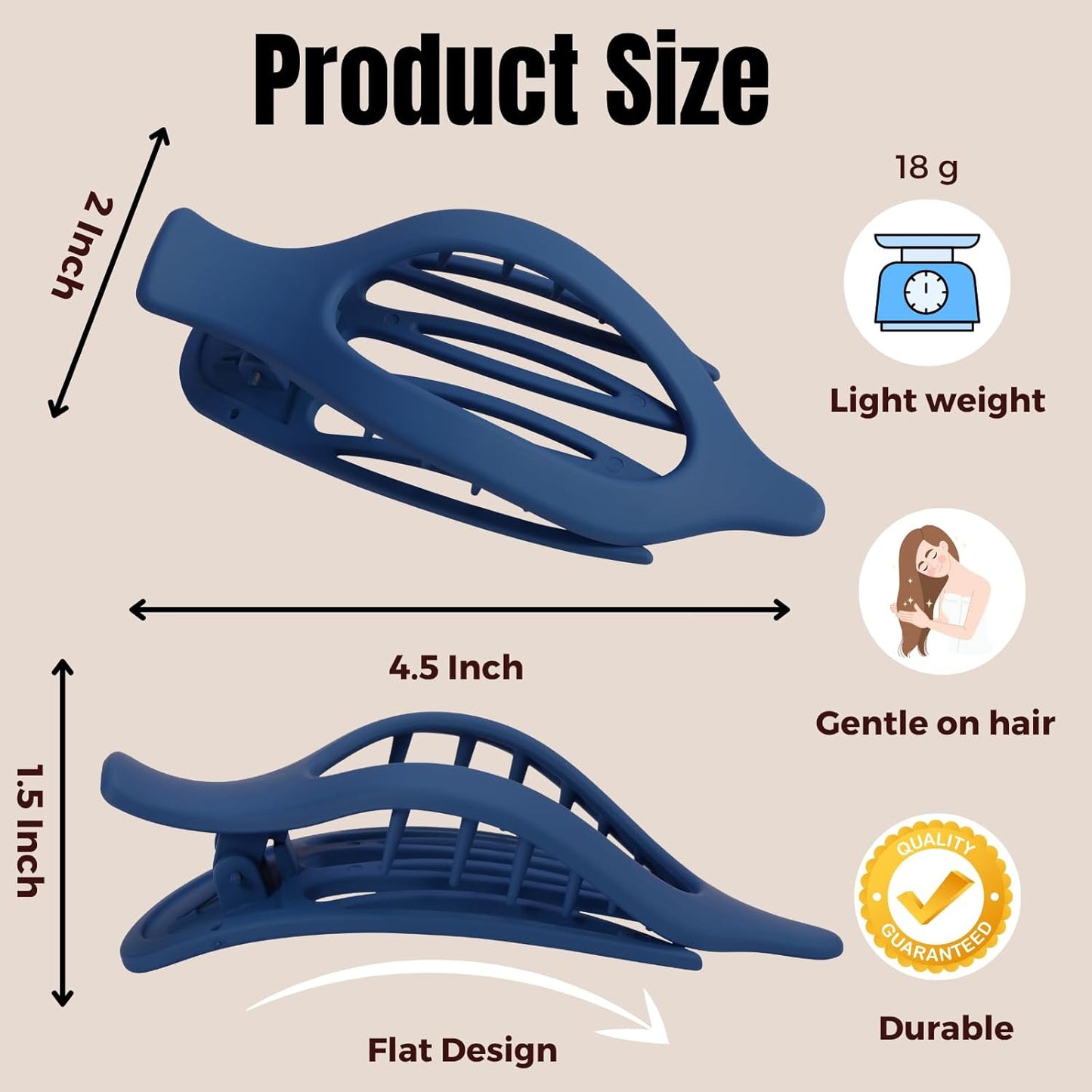 8 Pack Blue Flat Hair Clips – Matte Large French Blue Claw Clips for Women & Gir