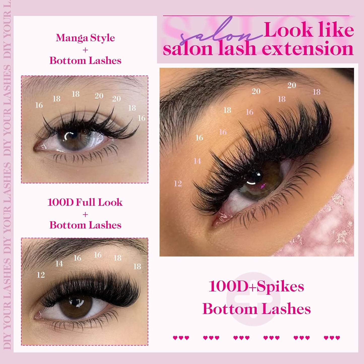 100D Lash Clusters Kit with Bottom Lashes Spikes DIY Lash Extension Kit Thick Cl