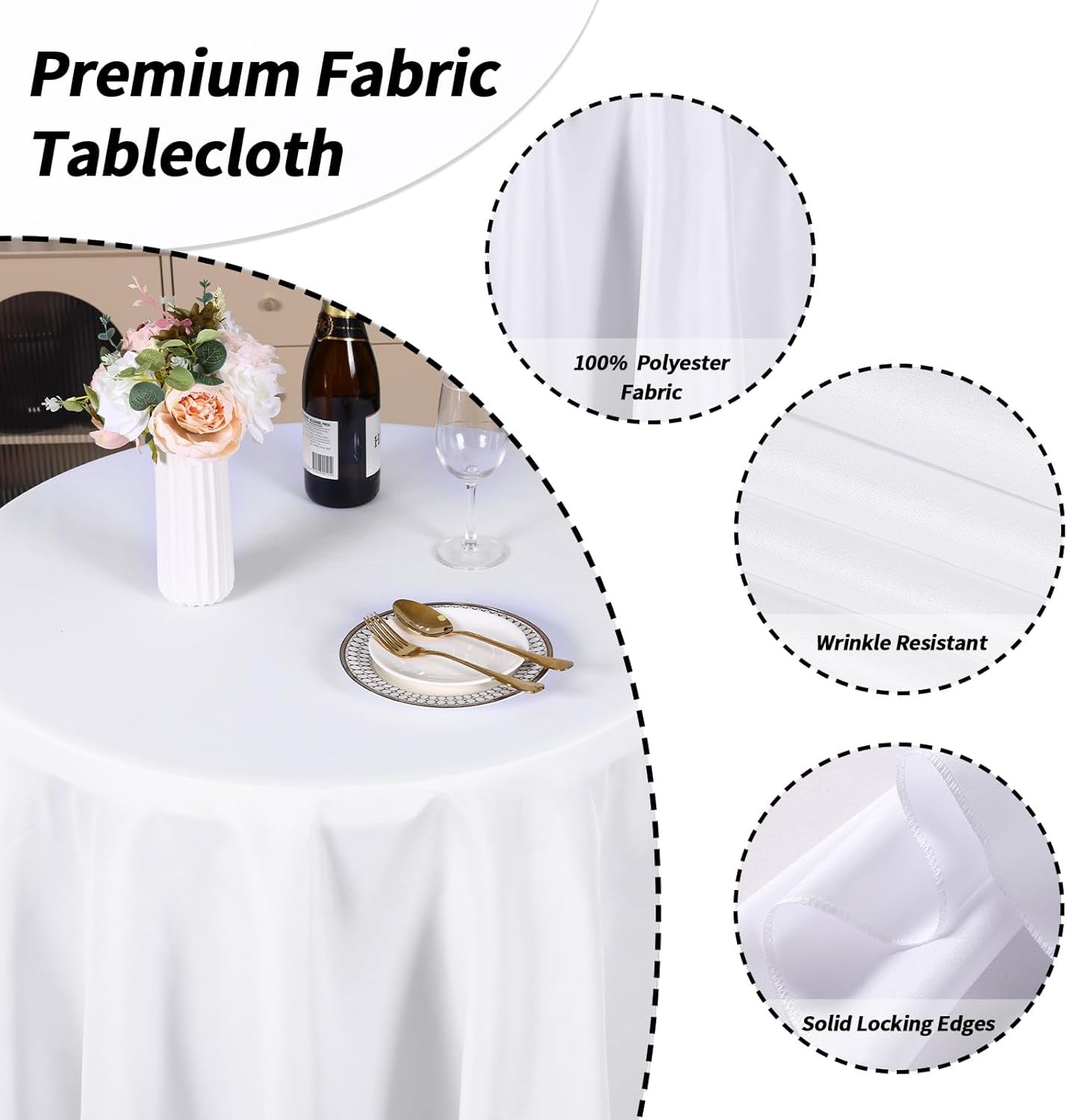 120 Inch White round Tablecloth, 6 Pack round Table Cloth Polyester Fabric Washa