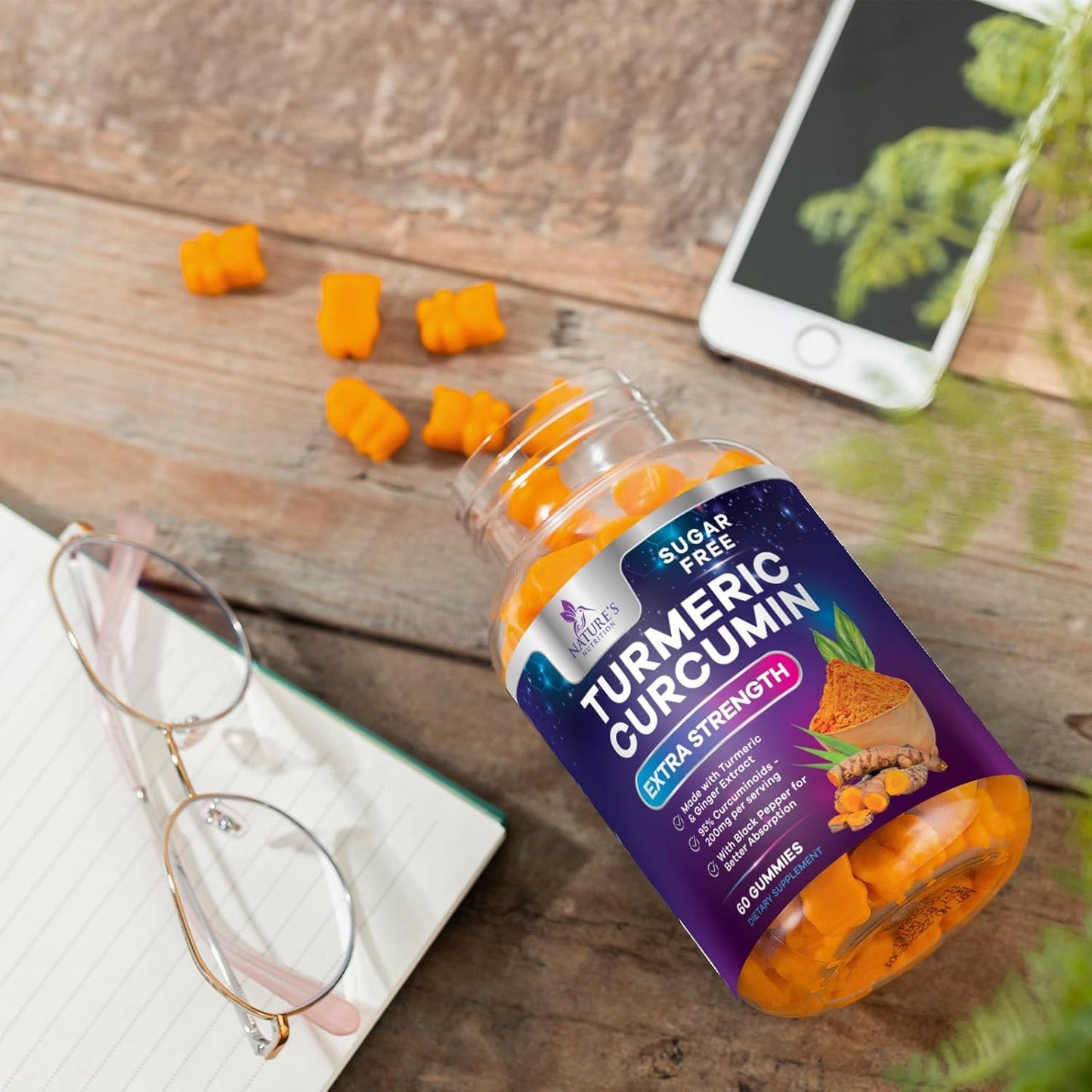 Turmeric Supplement Gummies Sugar Free - Turmeric Curcumin and Ginger Gummies wi